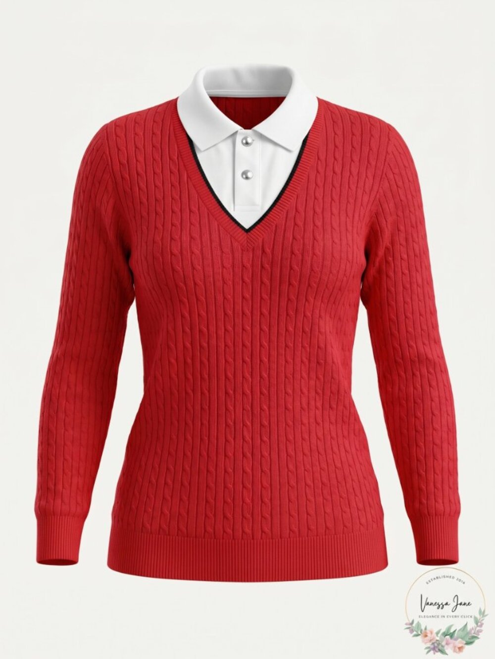 RALPH Lauren Women's Active Golf 2 Cable Knit Sweater, Size XL/Red - Picture 2 of 3